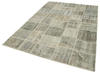 Antrasit Gri Geometrik Desenli Yün El Dokuma Halı, 173x246 cm