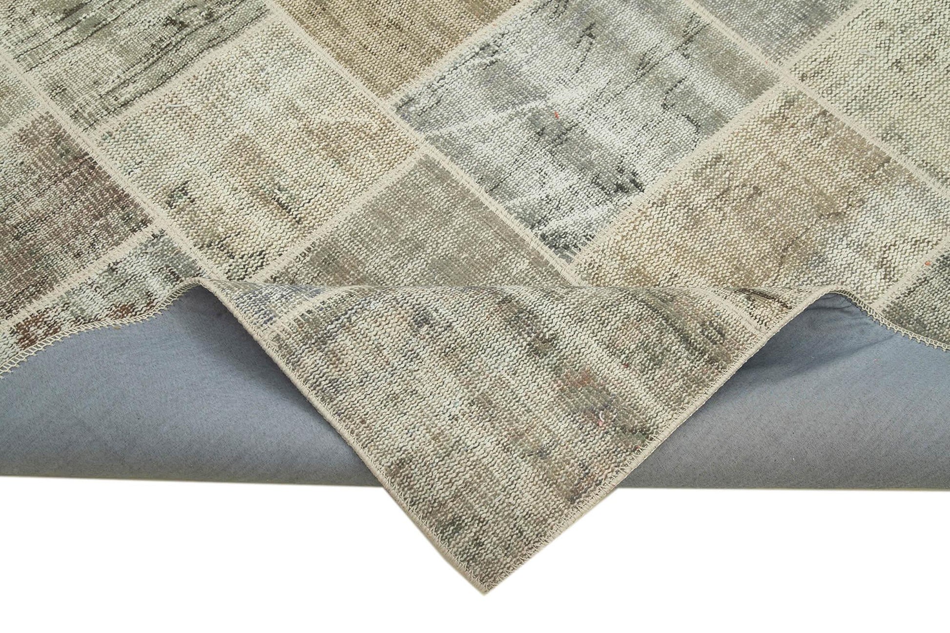 Kırk Yama Gri Patchwork Pamuk Yün El Dokuma Halısı 173x246 Agacan