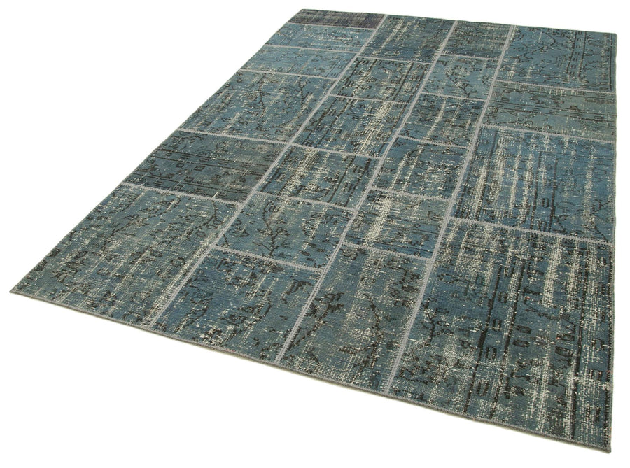 Kırk Yama Mavi Patchwork Pamuk Yün El Dokuma Halısı 171x240 Agacan