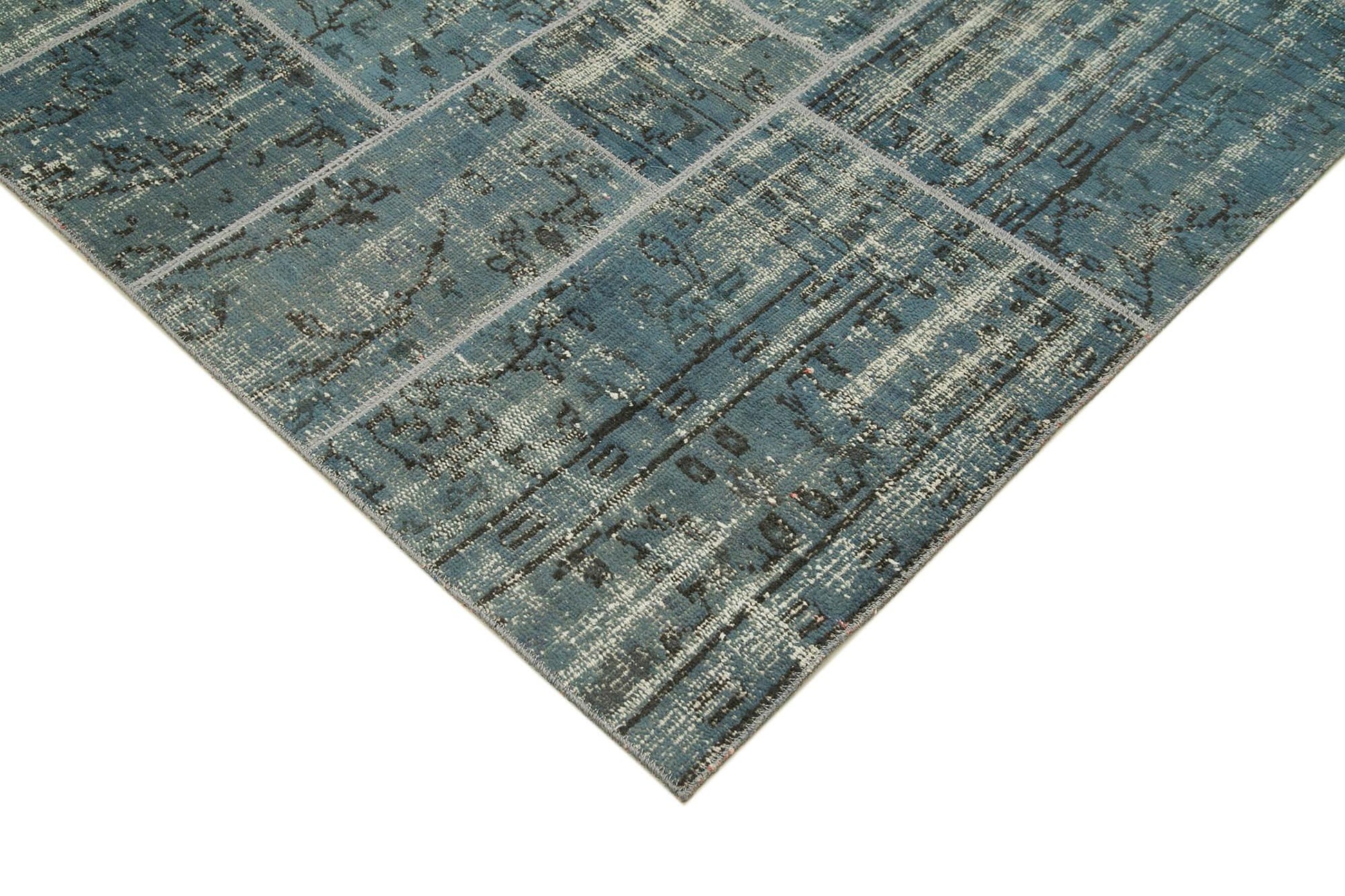 Kırk Yama Mavi Patchwork Pamuk Yün El Dokuma Halısı 171x240 Agacan