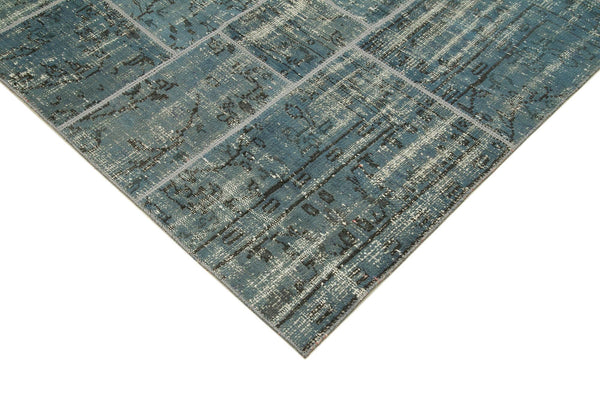 Kırk Yama Mavi Patchwork Pamuk Yün El Dokuma Halısı 171x240 Agacan