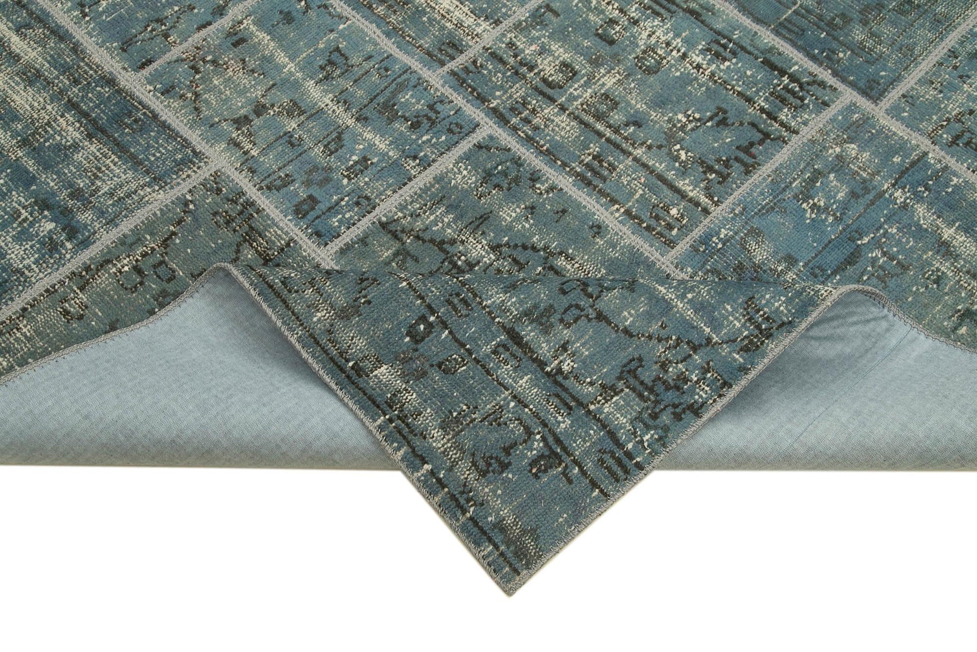 Kırk Yama Mavi Patchwork Pamuk Yün El Dokuma Halısı 171x240 Agacan