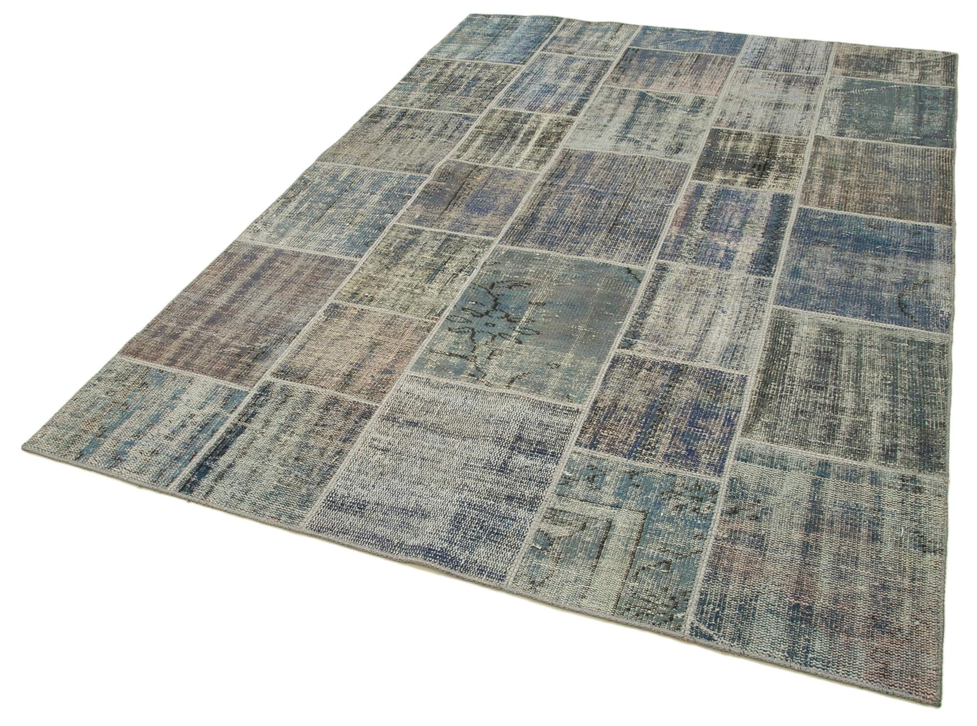 Kırk Yama Gri Patchwork Pamuk Yün El Dokuma Halısı 173x242 Agacan