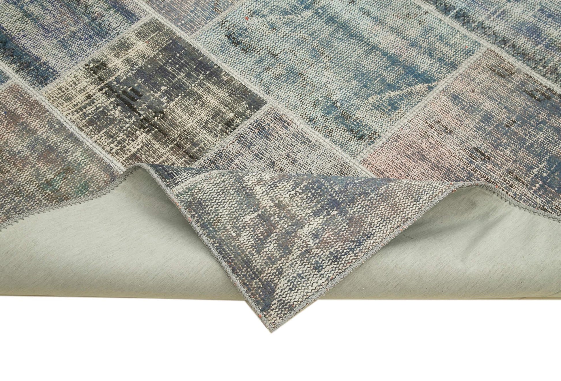 Kırk Yama Gri Patchwork Pamuk Yün El Dokuma Halısı 173x242 Agacan