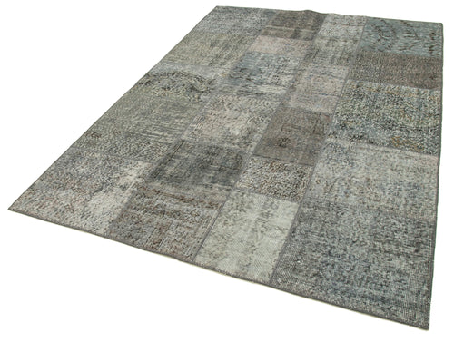 Kırk Yama Gri Patchwork Pamuk Yün El Dokuma Halısı 170x240 Agacan