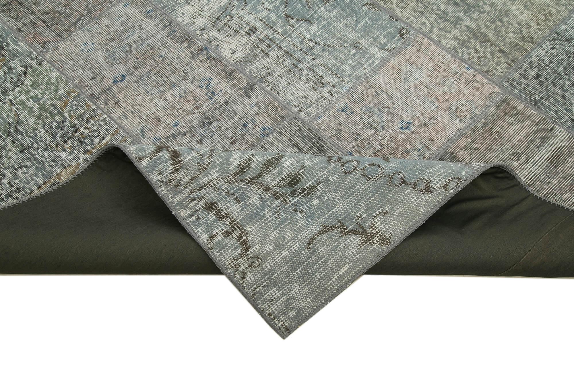 Kırk Yama Gri Patchwork Pamuk Yün El Dokuma Halısı 170x240 Agacan