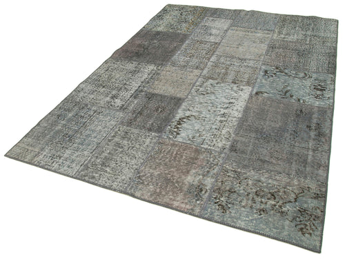 Kırk Yama Gri Patchwork Pamuk Yün El Dokuma Halısı 170x247 Agacan