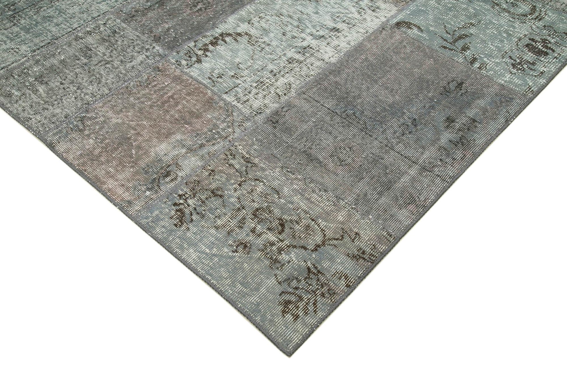 Kırk Yama Gri Patchwork Pamuk Yün El Dokuma Halısı 170x247 Agacan