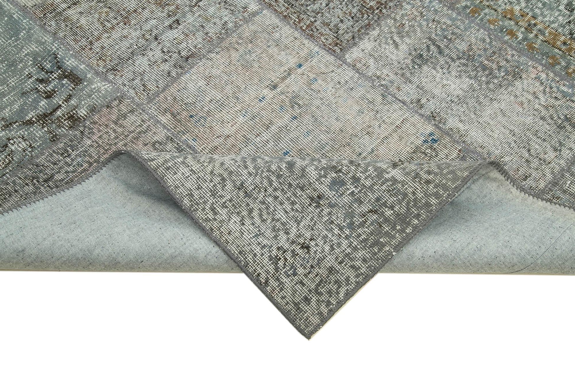 Kırk Yama Gri Patchwork Pamuk Yün El Dokuma Halısı 170x247 Agacan