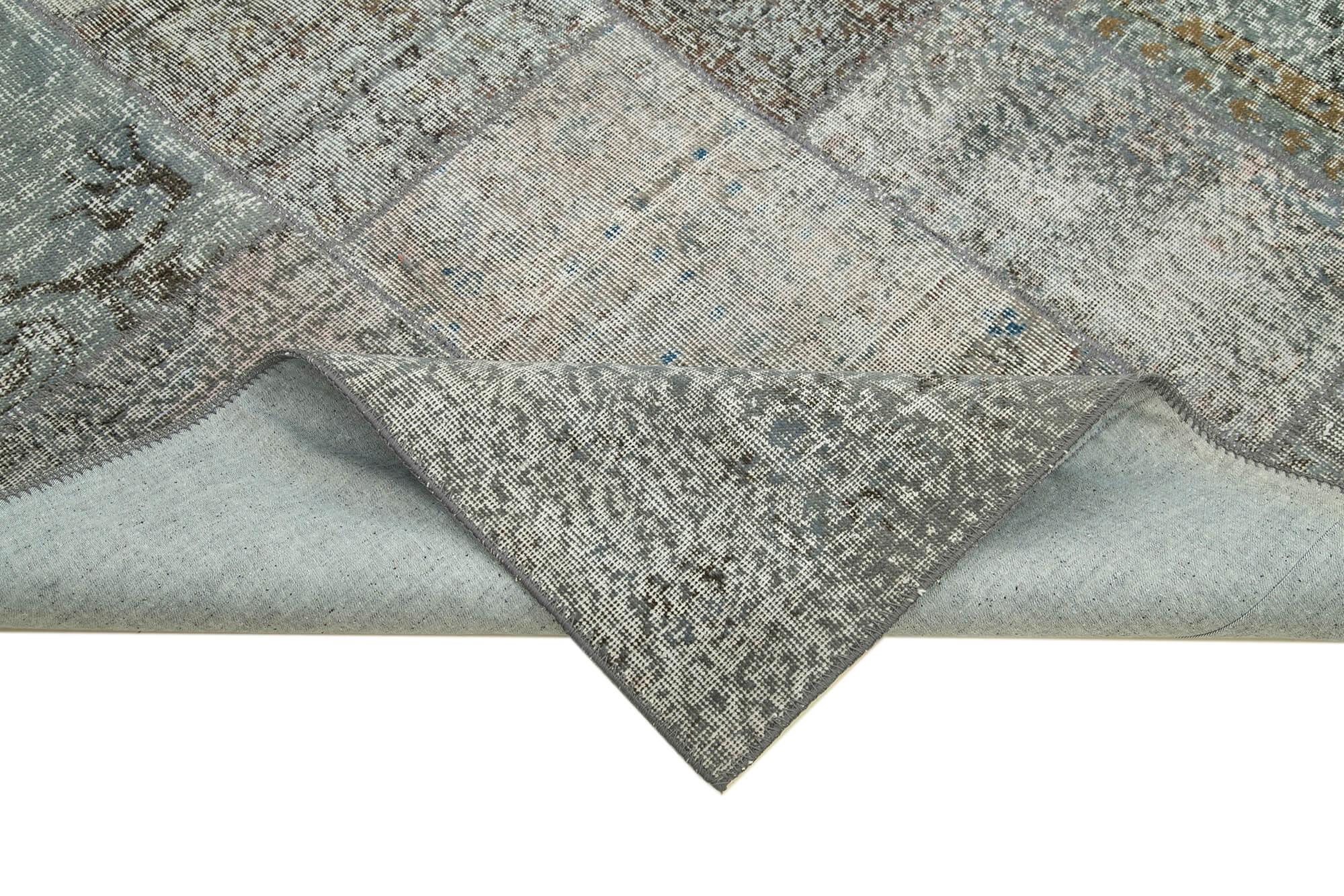 Kırk Yama Gri Patchwork Pamuk Yün El Dokuma Halısı 170x247 Agacan