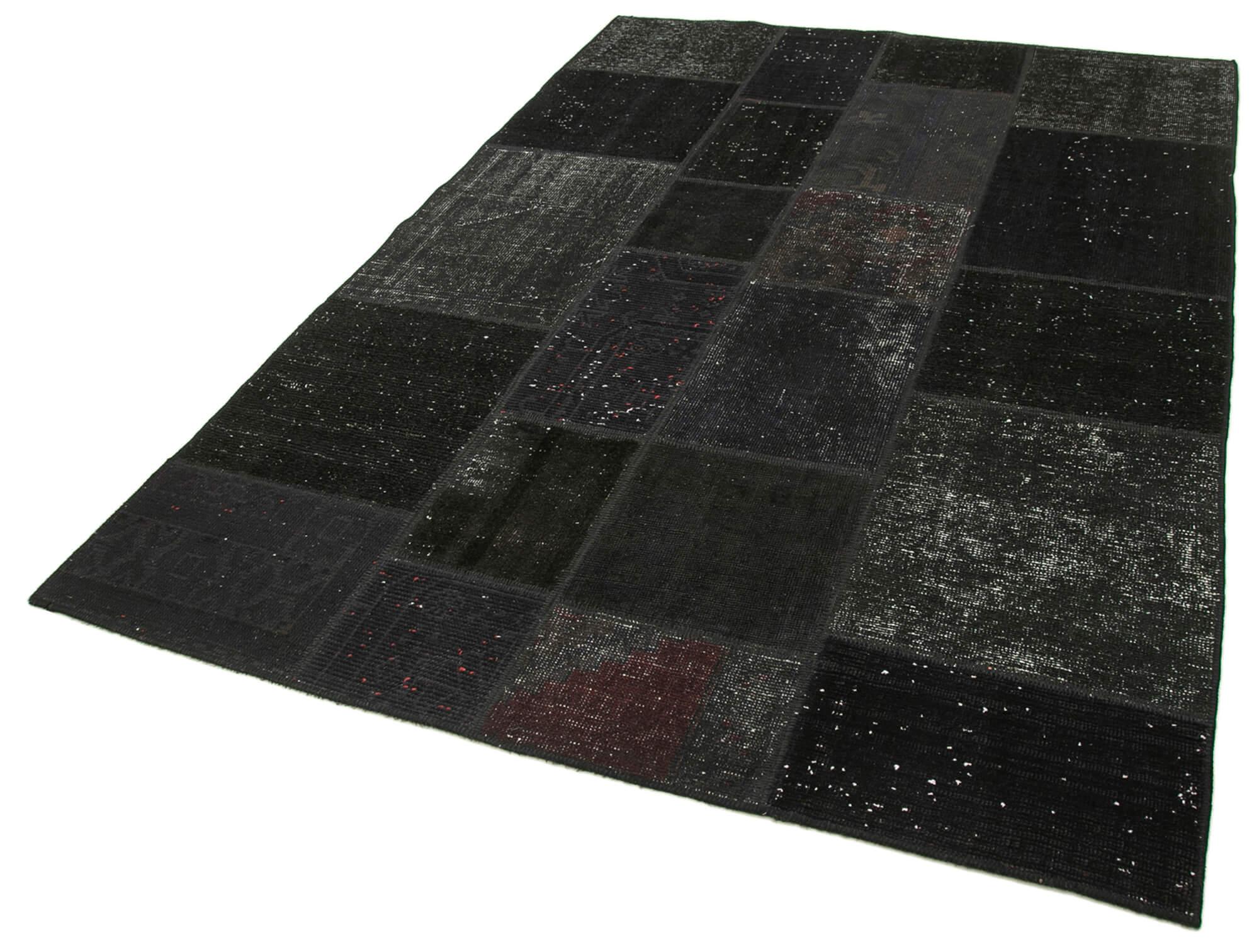 Kırk Yama Siyah Patchwork Pamuk Yün El Dokuma Halısı 170x245 Agacan