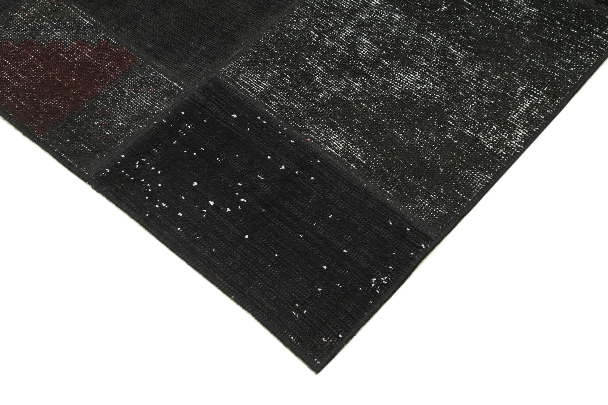 Kırk Yama Siyah Patchwork Pamuk Yün El Dokuma Halısı 170x245 Agacan