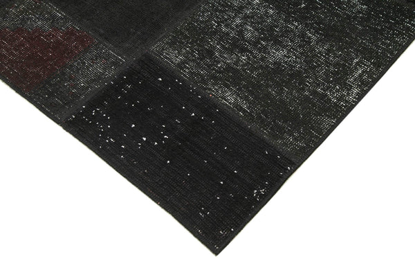 Kırk Yama Siyah Patchwork Pamuk Yün El Dokuma Halısı 170x245 Agacan