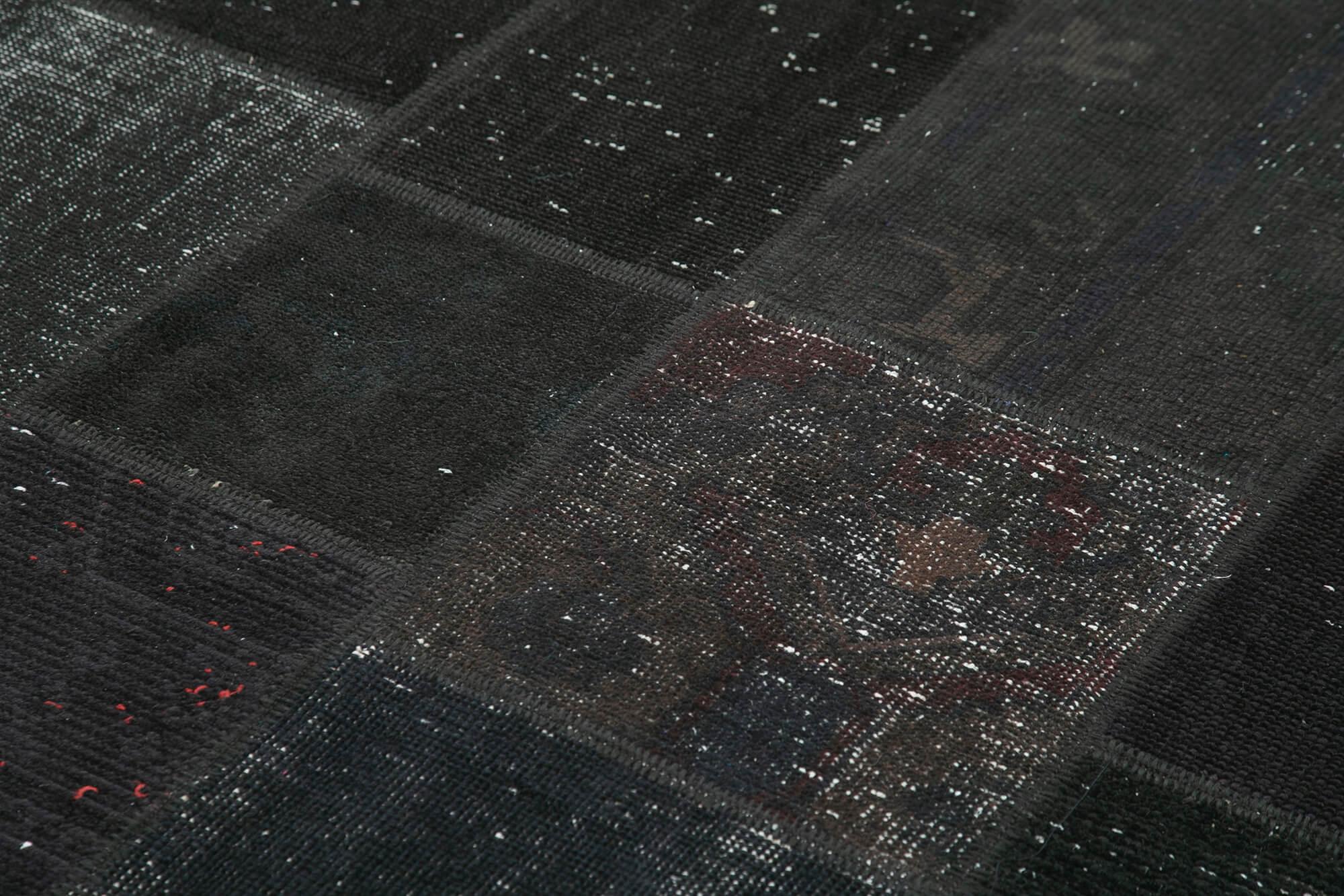 Kırk Yama Siyah Patchwork Pamuk Yün El Dokuma Halısı 170x245 Agacan