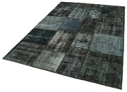 Kırk Yama Siyah Patchwork Pamuk Yün El Dokuma Halısı 170x241 Agacan