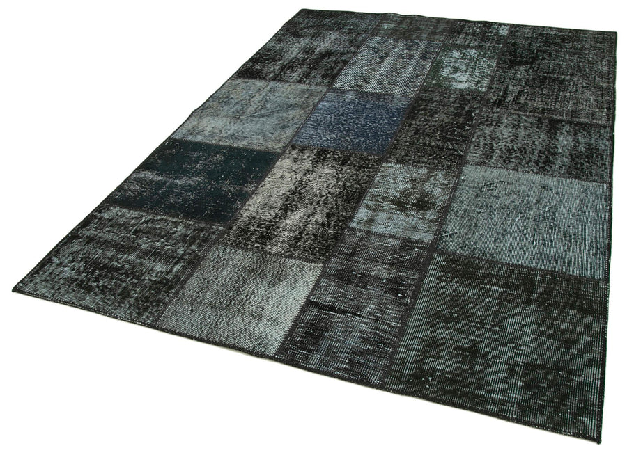 Kırk Yama Siyah Patchwork Pamuk Yün El Dokuma Halısı 170x241 Agacan