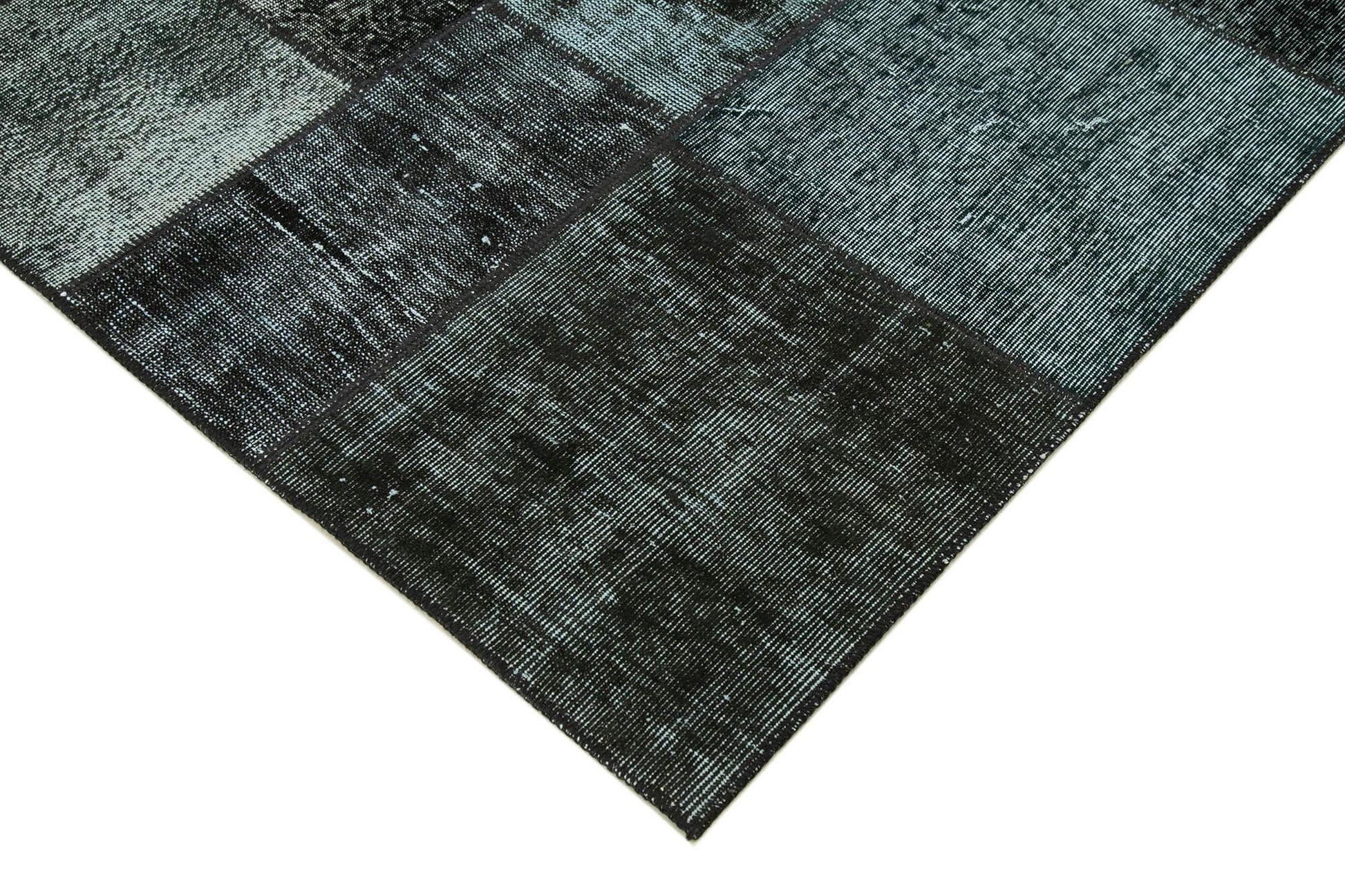 Kırk Yama Siyah Patchwork Pamuk Yün El Dokuma Halısı 170x241 Agacan