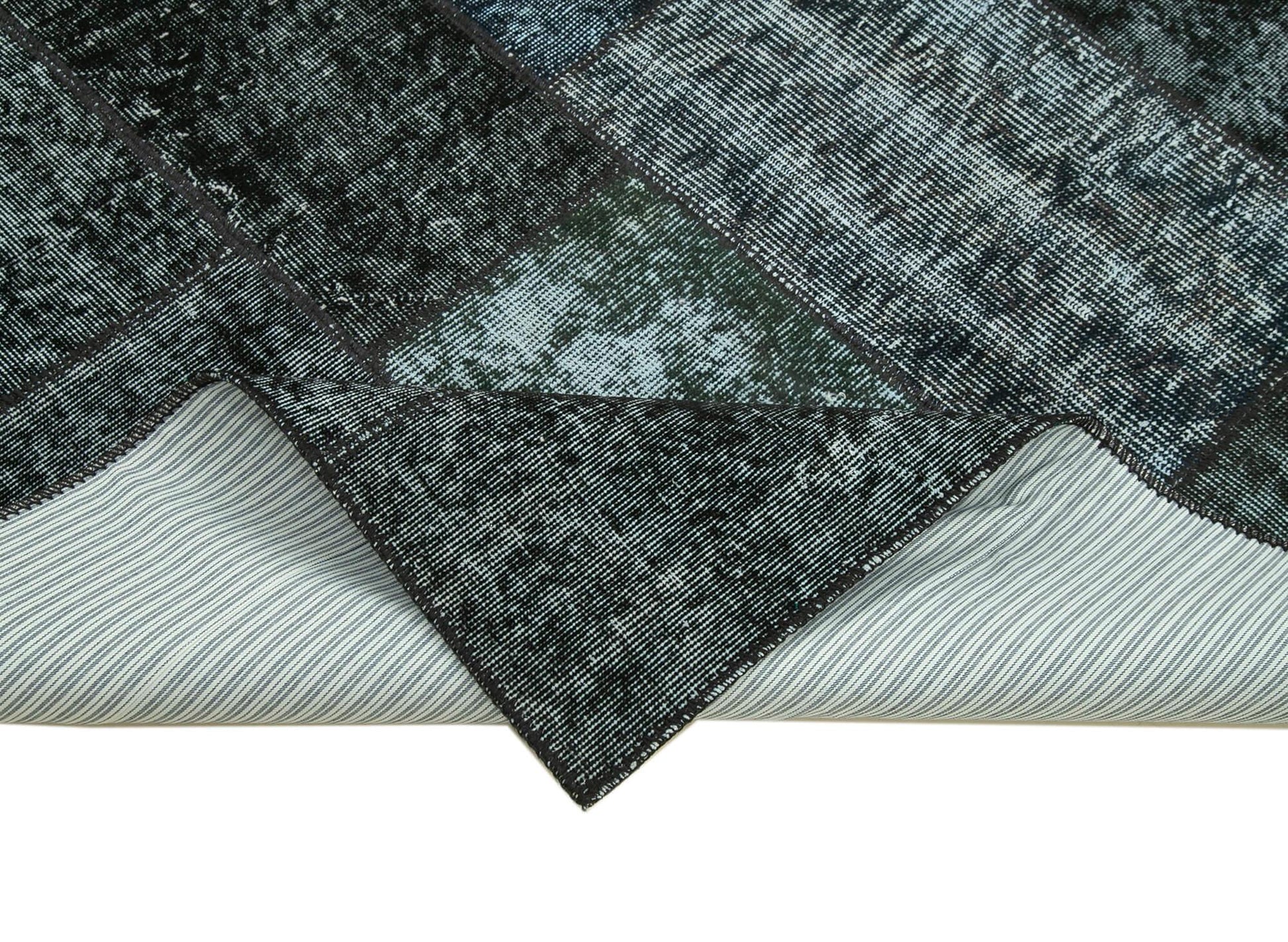 Kırk Yama Siyah Patchwork Pamuk Yün El Dokuma Halısı 170x241 Agacan