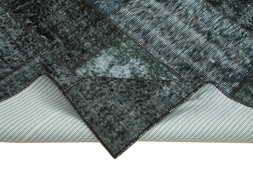 Kırk Yama Siyah Patchwork Pamuk Yün El Dokuma Halısı 170x241 Agacan