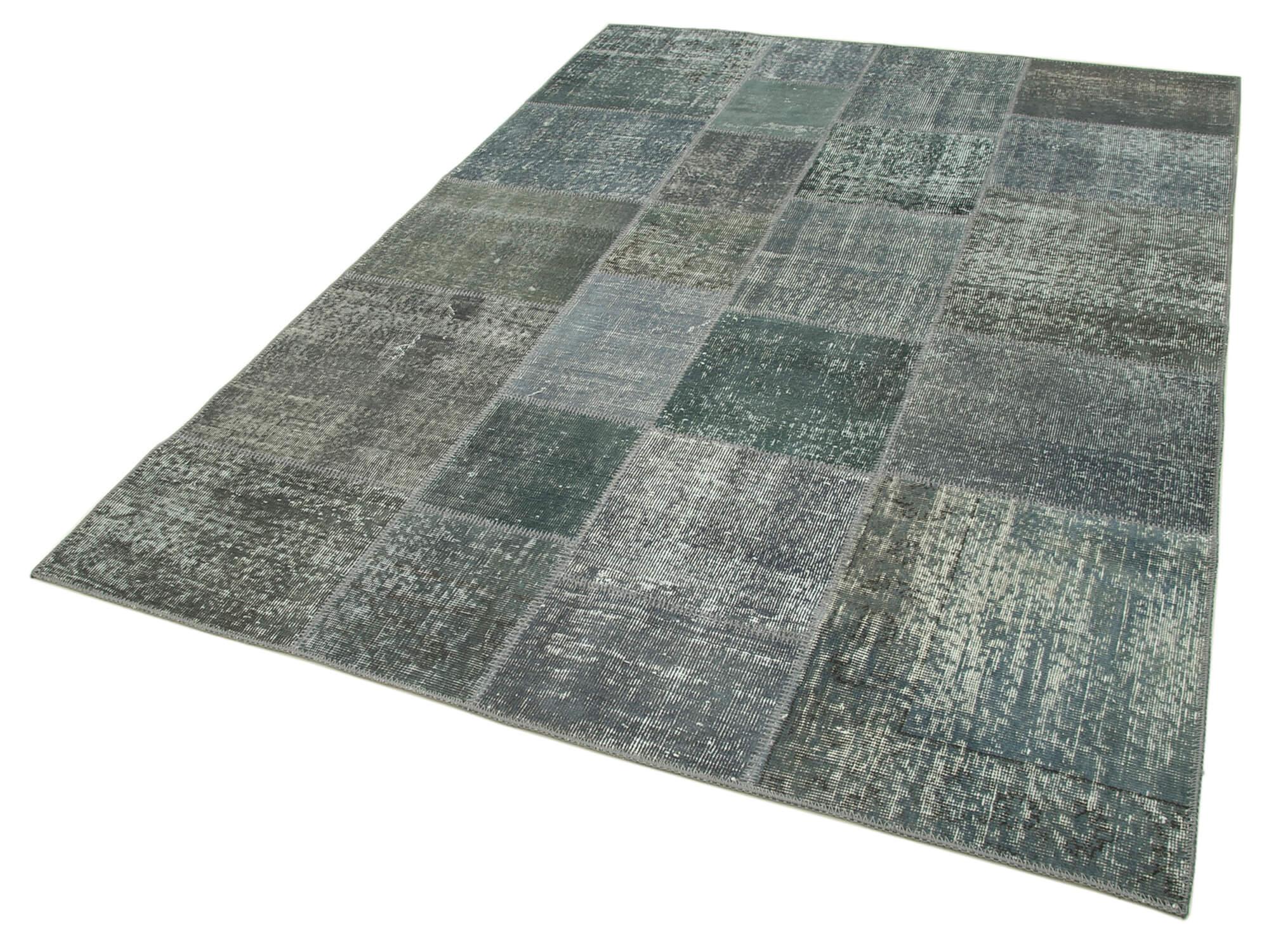 Kırk Yama Gri Patchwork Pamuk Yün El Dokuma Halısı 171x239 Agacan