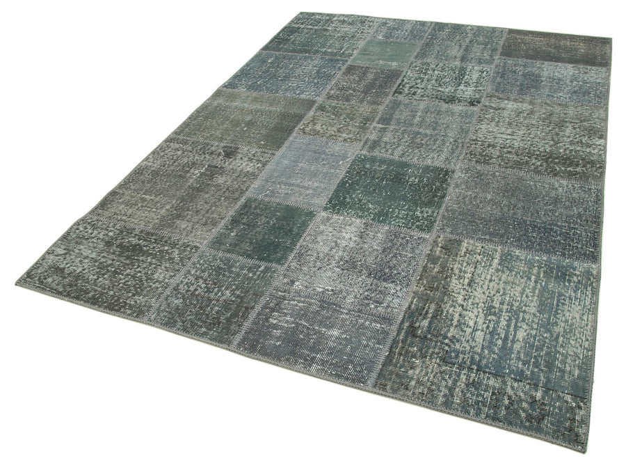 Kırk Yama Gri Patchwork Pamuk Yün El Dokuma Halısı 171x239 Agacan