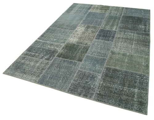 Kırk Yama Gri Patchwork Pamuk Yün El Dokuma Halısı 171x243 Agacan