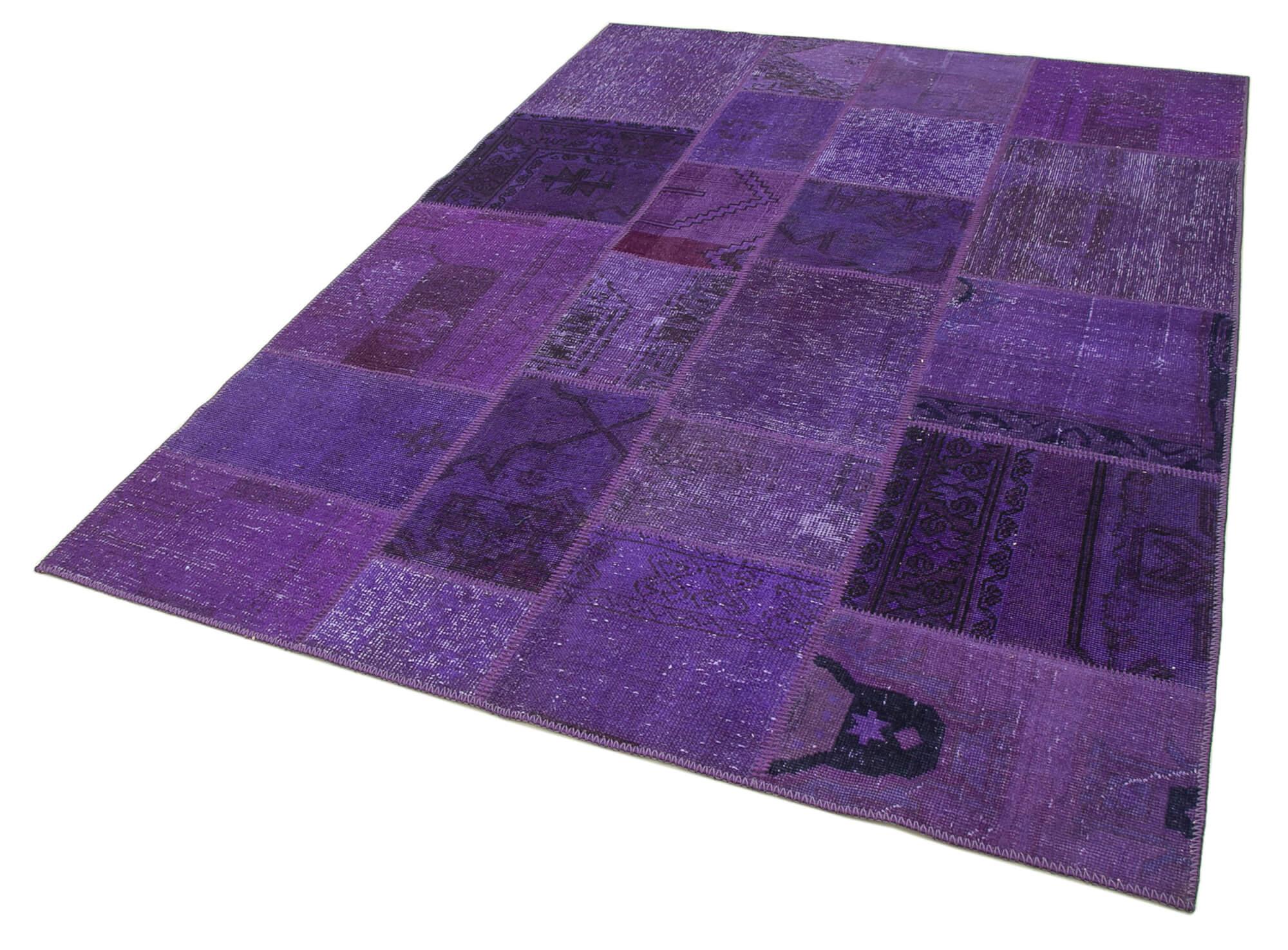 Kırk Yama Mor Patchwork Pamuk Yün El Dokuma Halısı 171x239 Agacan