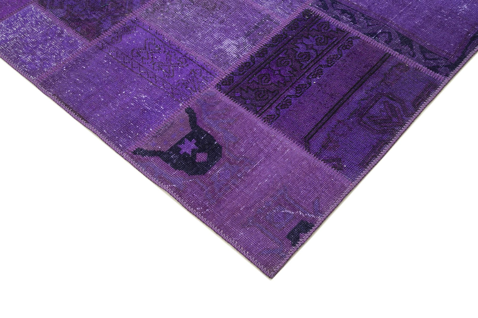 Kırk Yama Mor Patchwork Pamuk Yün El Dokuma Halısı 171x239 Agacan