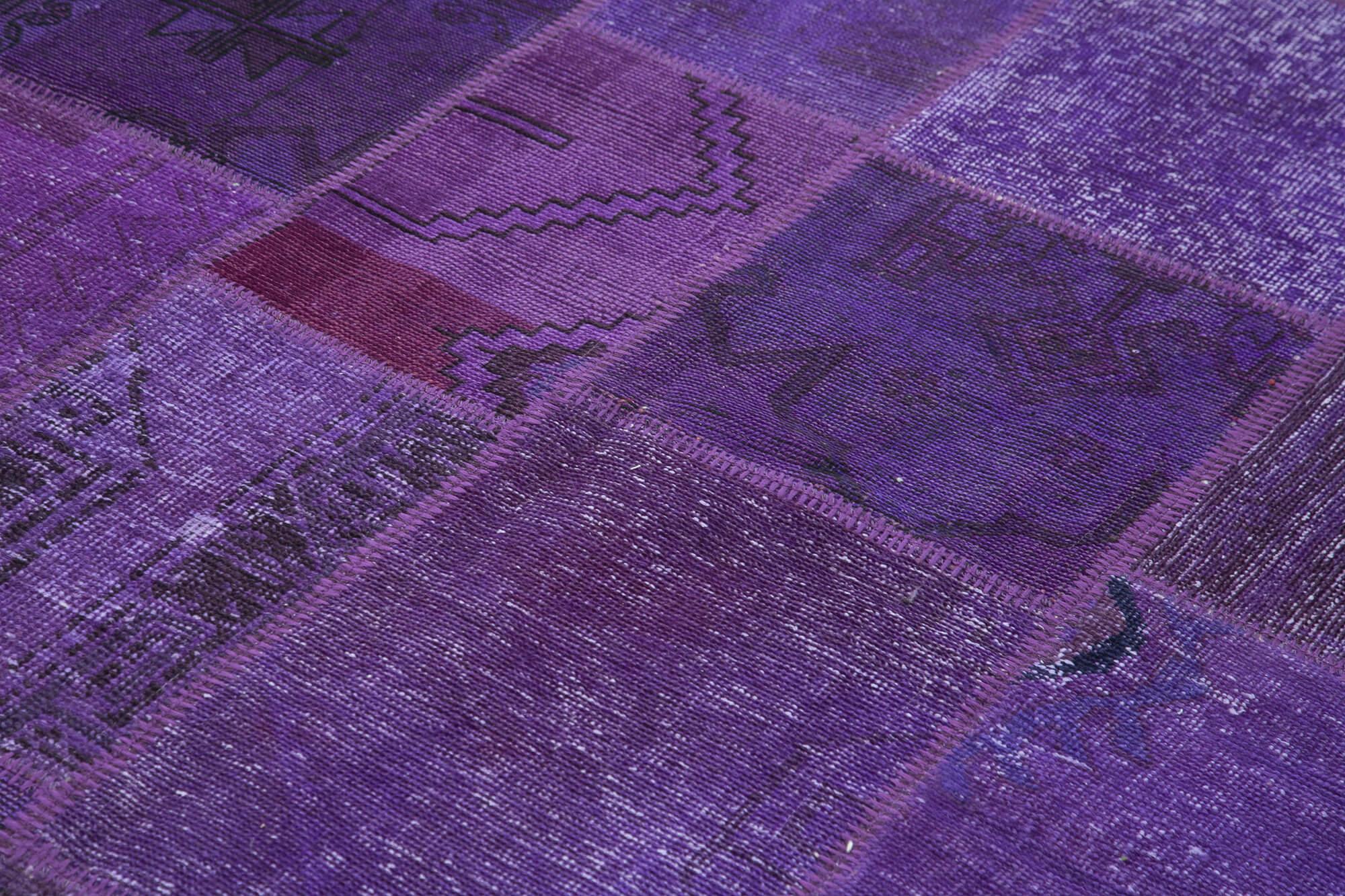Kırk Yama Mor Patchwork Pamuk Yün El Dokuma Halısı 171x239 Agacan