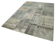 Kırk Yama Gri Patchwork Pamuk Yün El Dokuma Halısı 170x240 Agacan