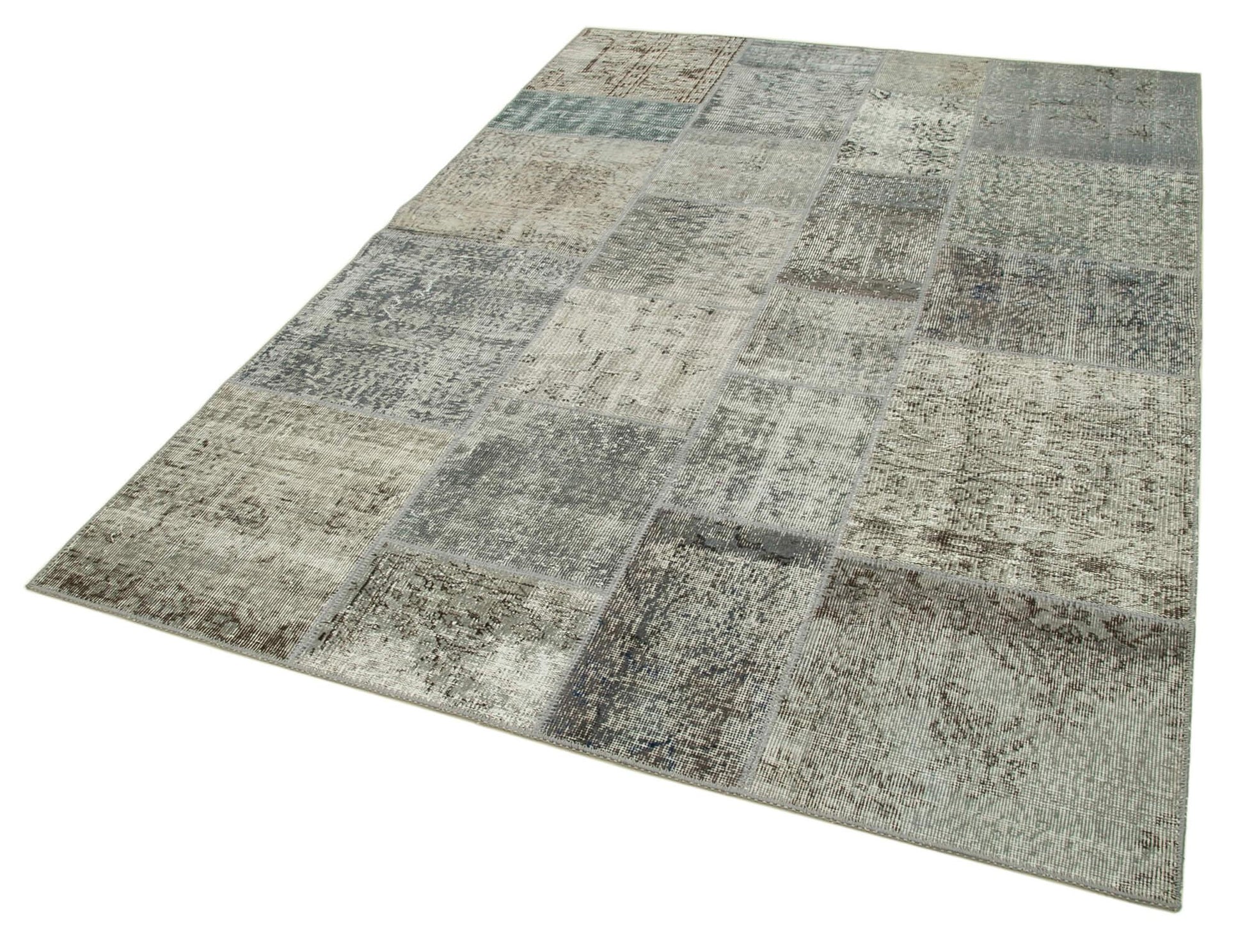 Kırk Yama Gri Patchwork Pamuk Yün El Dokuma Halısı 170x240 Agacan