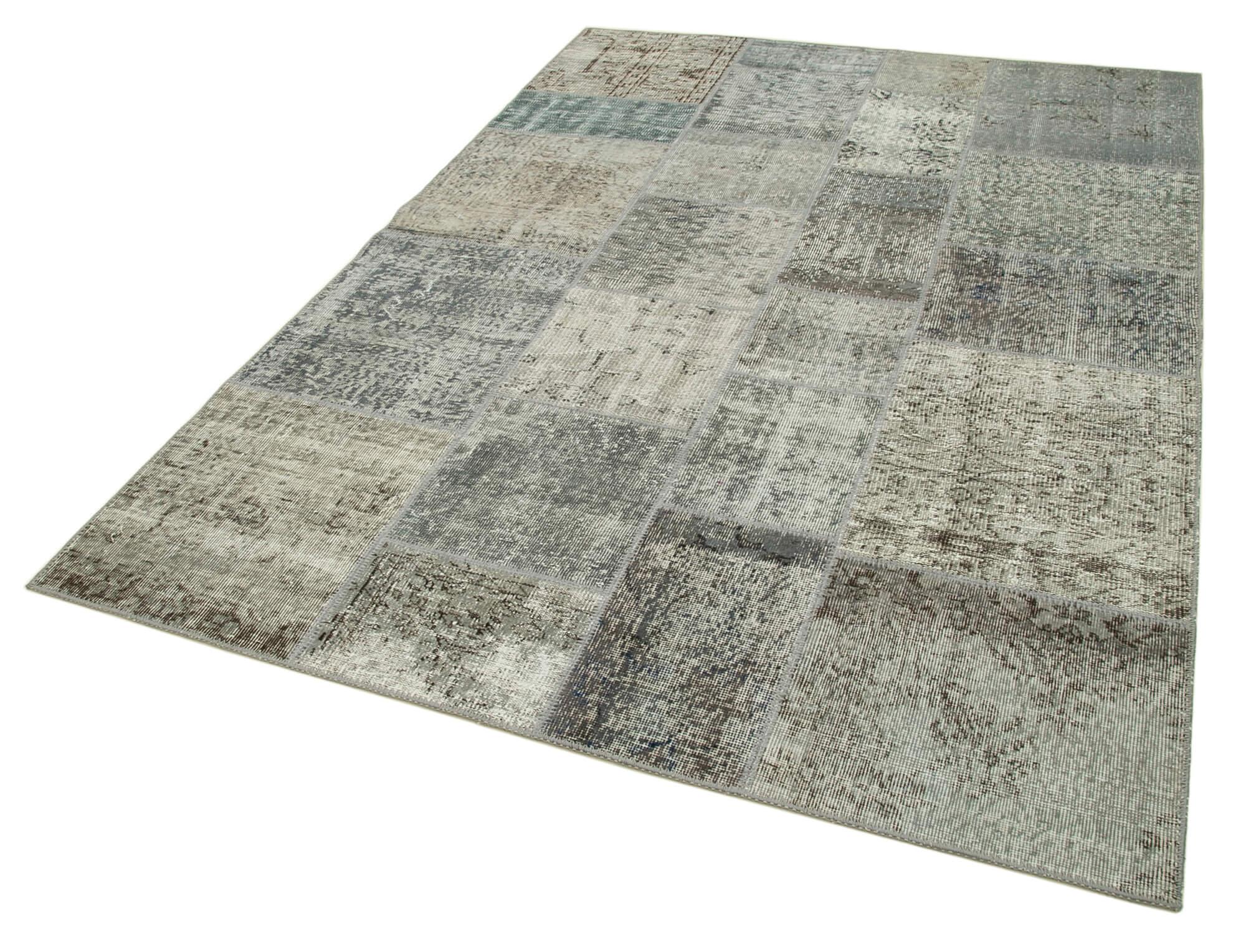 Kırk Yama Gri Patchwork Pamuk Yün El Dokuma Halısı 170x240 Agacan