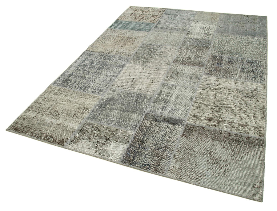Kırk Yama Gri Patchwork Pamuk Yün El Dokuma Halısı 170x240 Agacan