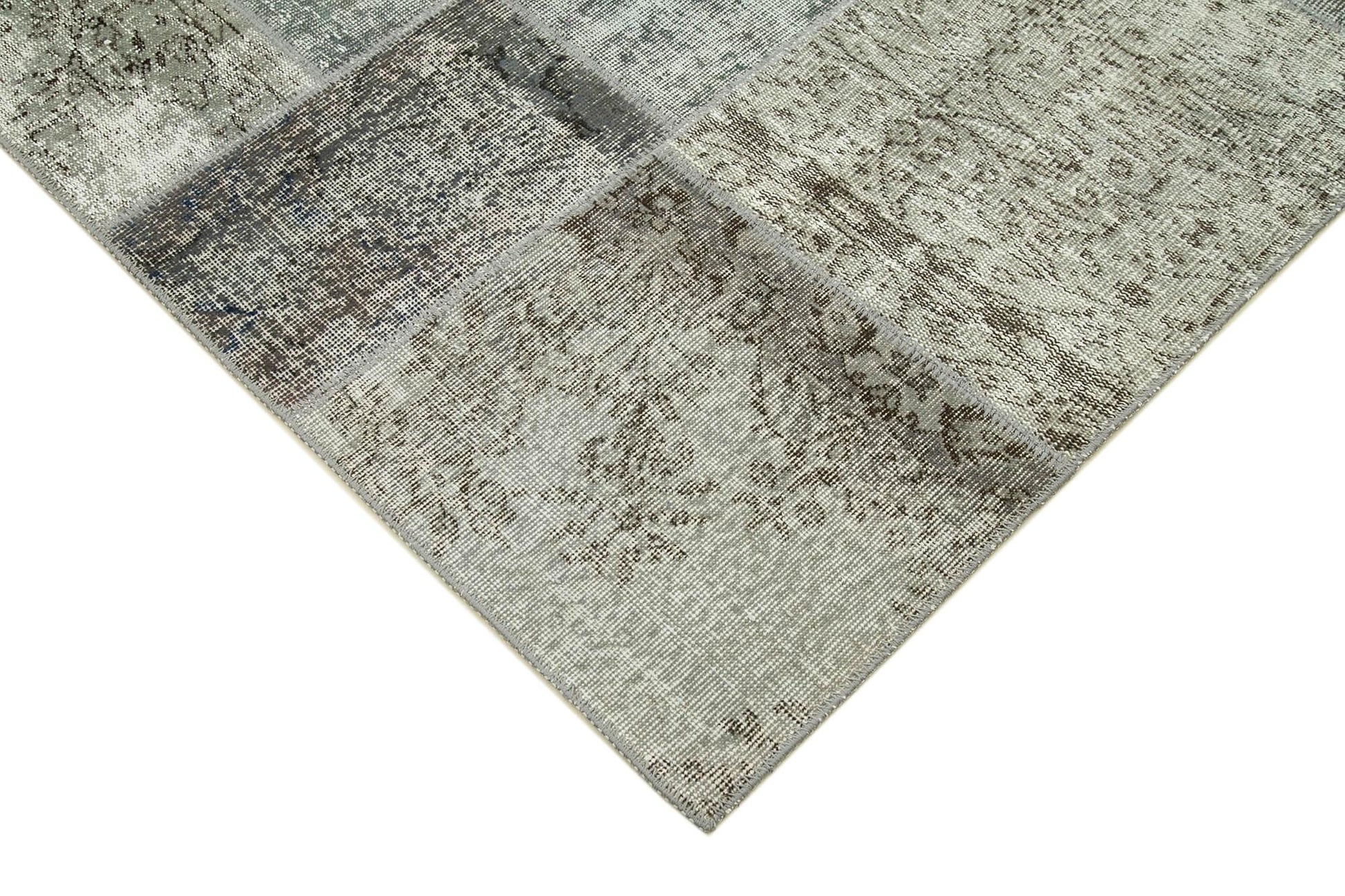 Kırk Yama Gri Patchwork Pamuk Yün El Dokuma Halısı 170x240 Agacan