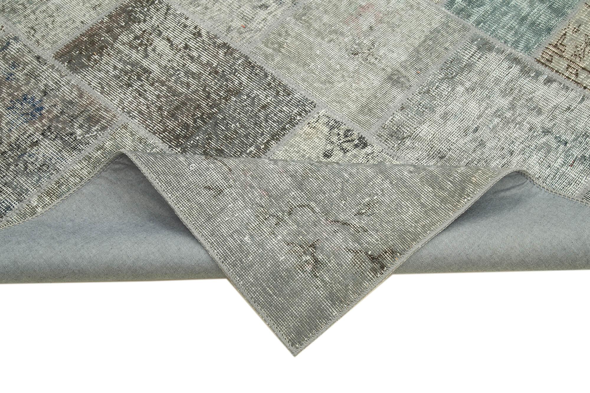Kırk Yama Gri Patchwork Pamuk Yün El Dokuma Halısı 170x240 Agacan