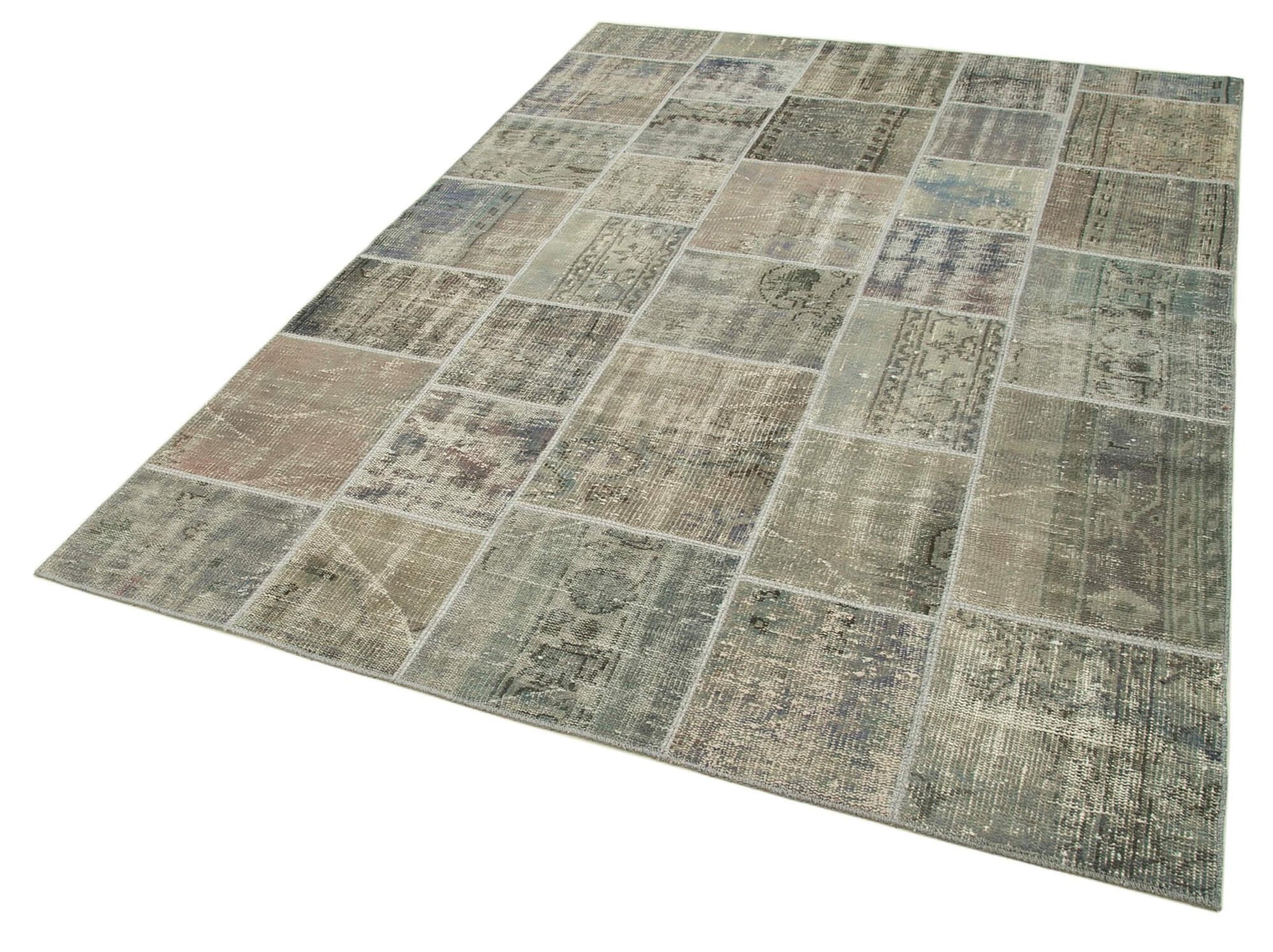 Kırk Yama Gri Patchwork Pamuk Yün El Dokuma Halısı 172x242 Agacan