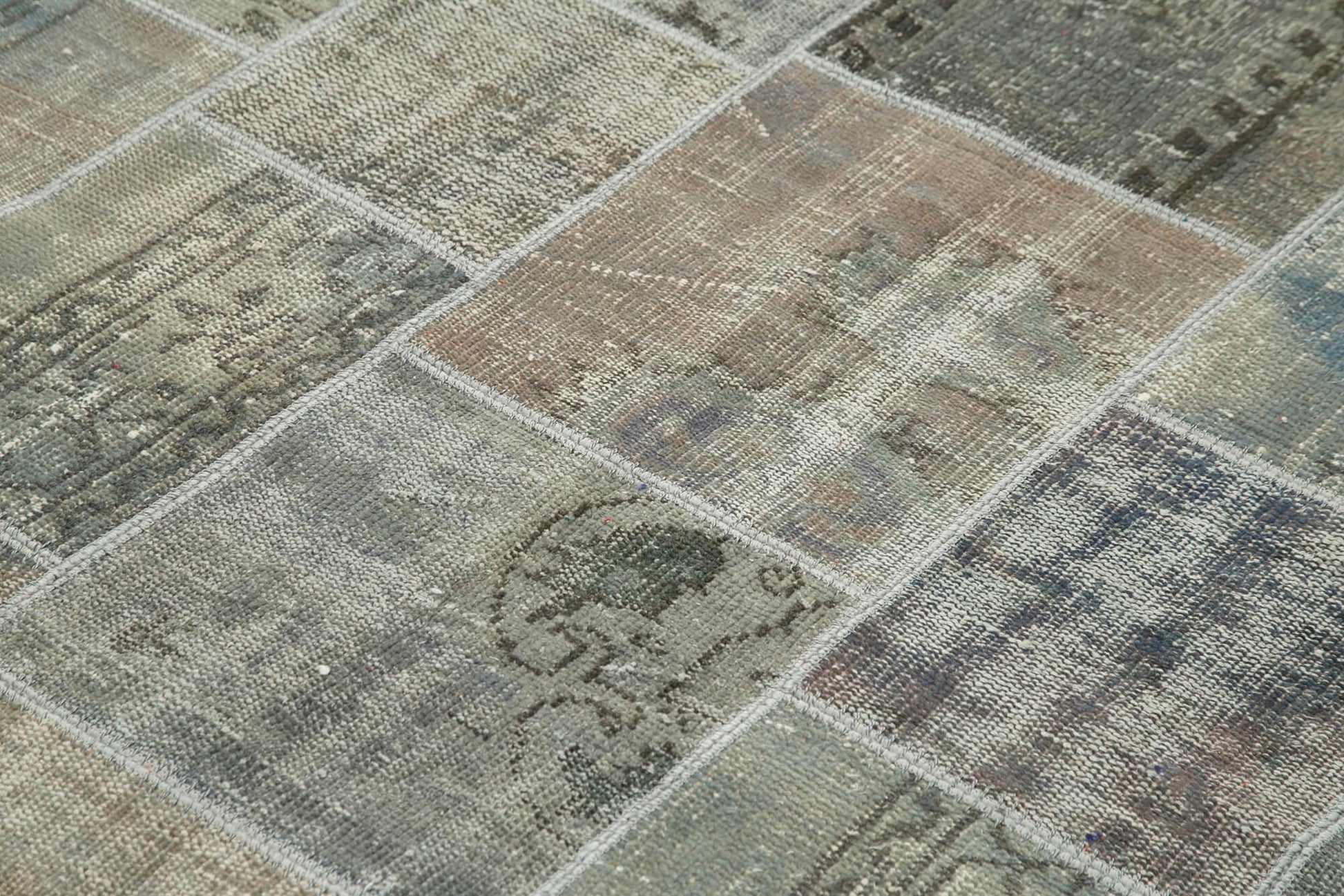Kırk Yama Gri Patchwork Pamuk Yün El Dokuma Halısı 172x242 Agacan