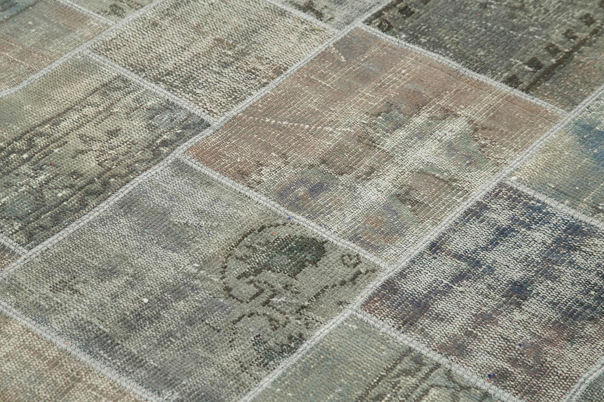 Kırk Yama Gri Patchwork Pamuk Yün El Dokuma Halısı 172x242 Agacan