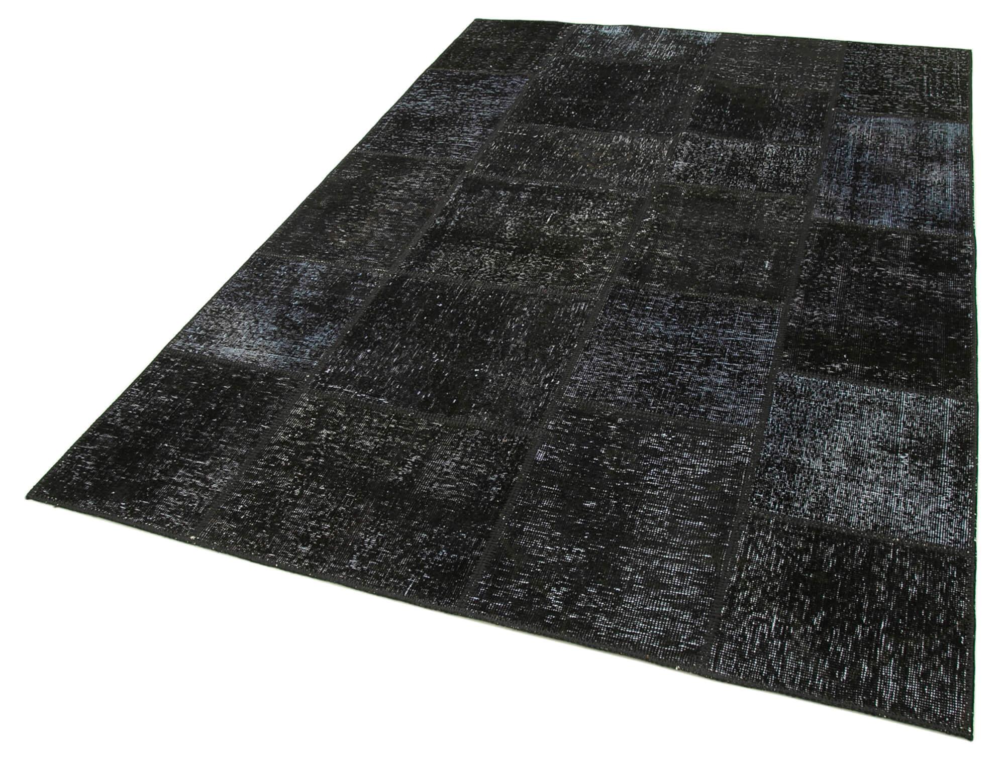 Kırk Yama Siyah Patchwork Pamuk Yün El Dokuma Halısı 168x241 Agacan