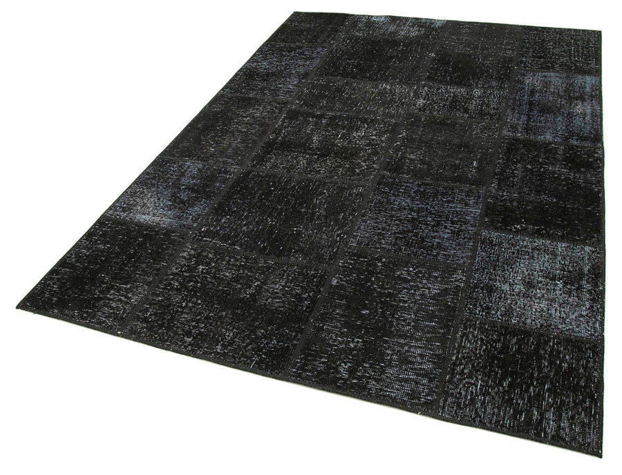 Kırk Yama Siyah Patchwork Pamuk Yün El Dokuma Halısı 168x241 Agacan
