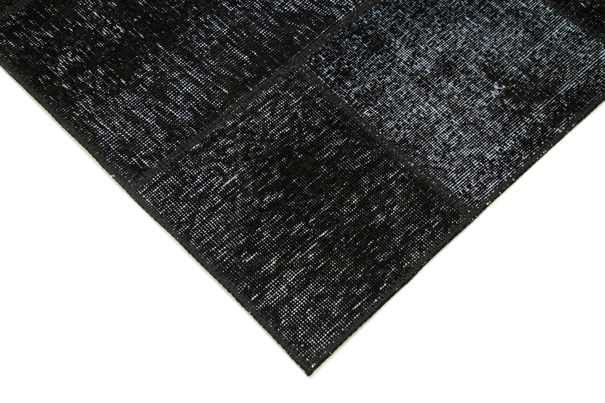 Kırk Yama Siyah Patchwork Pamuk Yün El Dokuma Halısı 168x241 Agacan