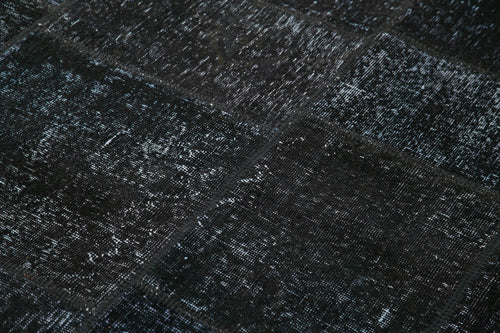 Kırk Yama Siyah Patchwork Pamuk Yün El Dokuma Halısı 168x241 Agacan