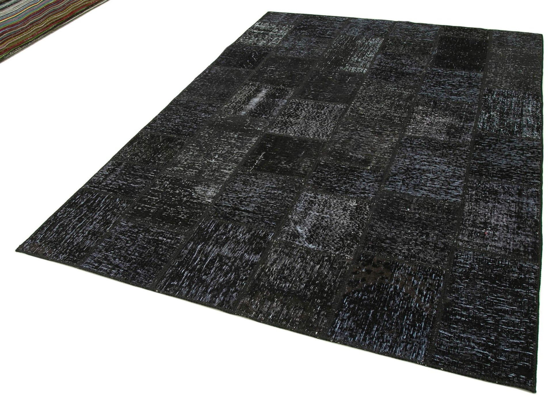 Kırk Yama Siyah Patchwork Pamuk Yün El Dokuma Halısı 172x242 Agacan