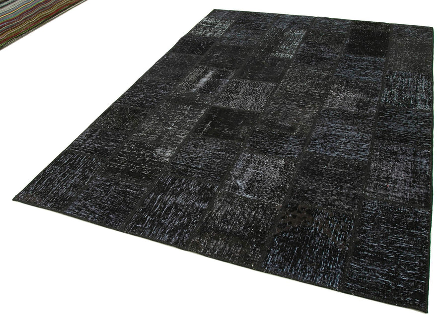Kırk Yama Siyah Patchwork Pamuk Yün El Dokuma Halısı 172x242 Agacan