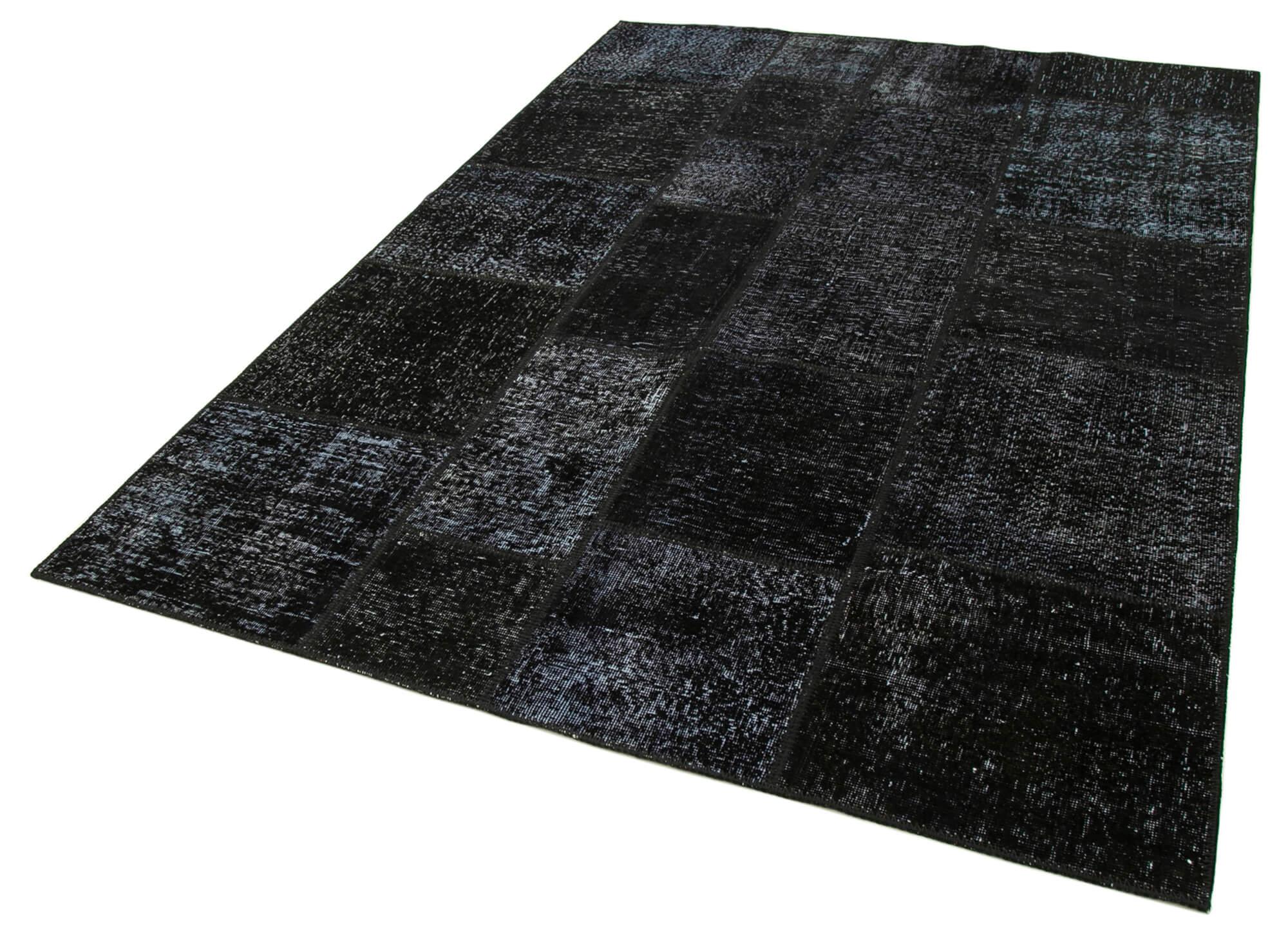 Kırk Yama Siyah Patchwork Pamuk Yün El Dokuma Halısı 172x243 Agacan