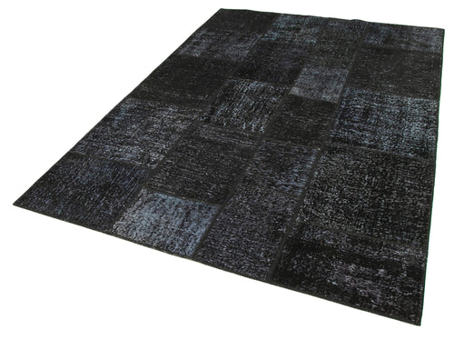 Kırk Yama Siyah Patchwork Pamuk Yün El Dokuma Halısı 172x244 Agacan