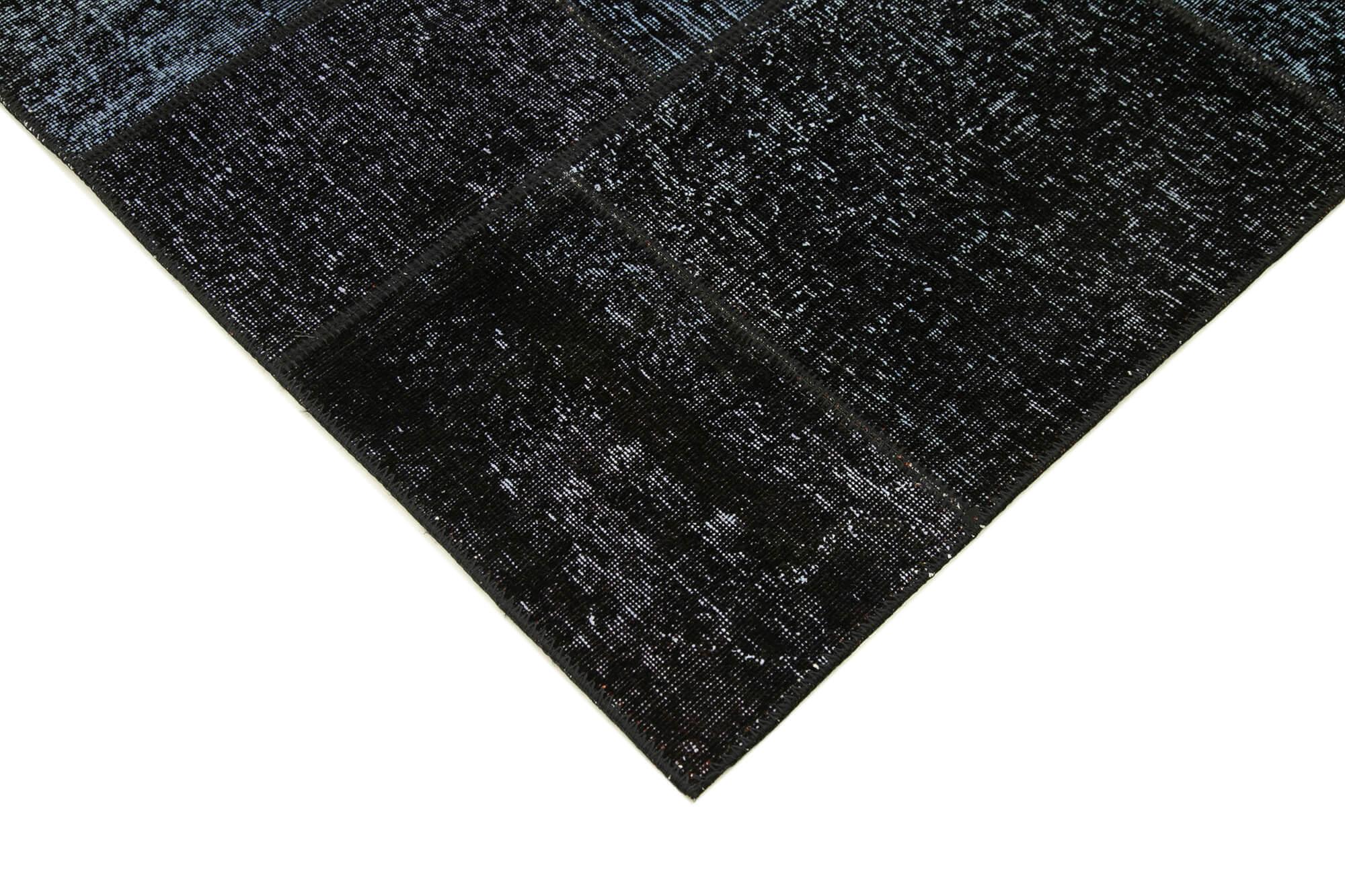 Kırk Yama Siyah Patchwork Pamuk Yün El Dokuma Halısı 172x244 Agacan