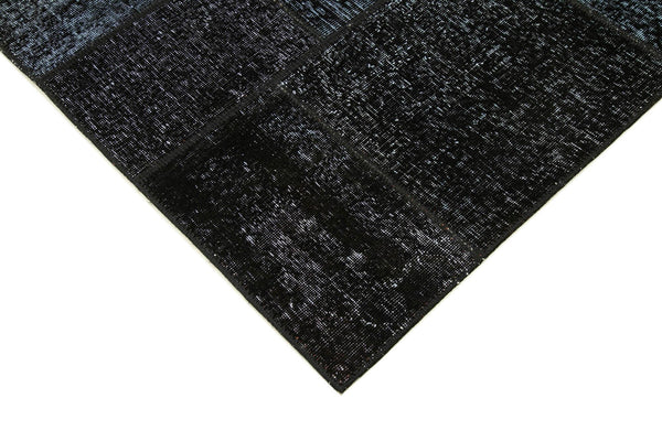 Kırk Yama Siyah Patchwork Pamuk Yün El Dokuma Halısı 172x244 Agacan