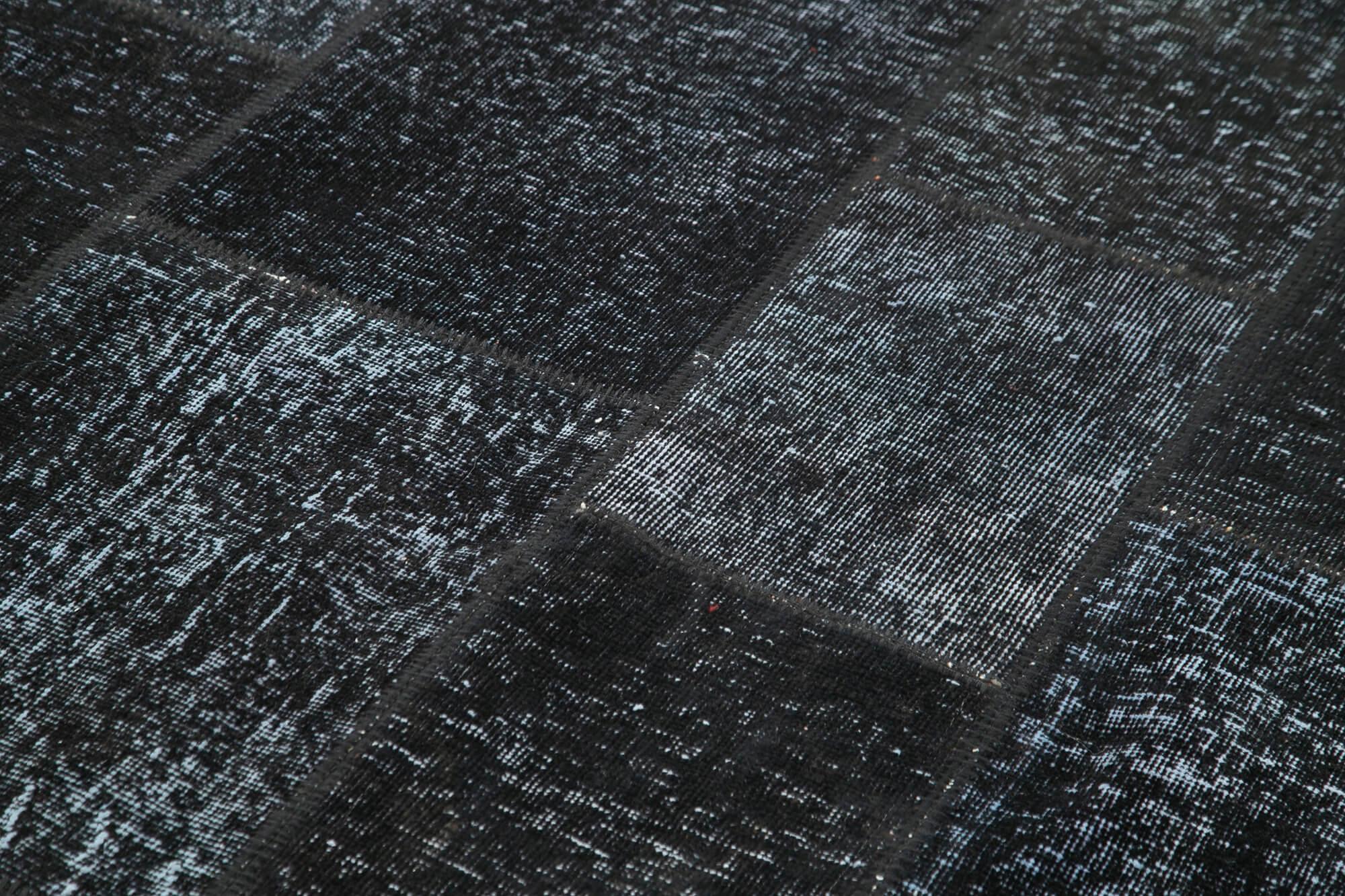 Kırk Yama Siyah Patchwork Pamuk Yün El Dokuma Halısı 172x244 Agacan