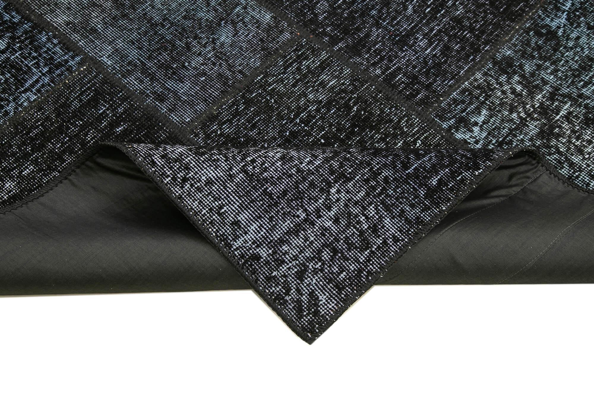 Kırk Yama Siyah Patchwork Pamuk Yün El Dokuma Halısı 172x244 Agacan